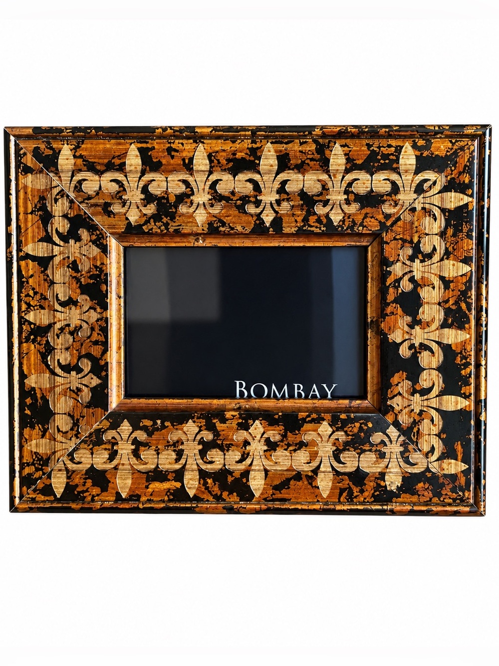 Vintage Bombay fleur-de-lis  Ornate Photo Frame – Distressed Gold & Black